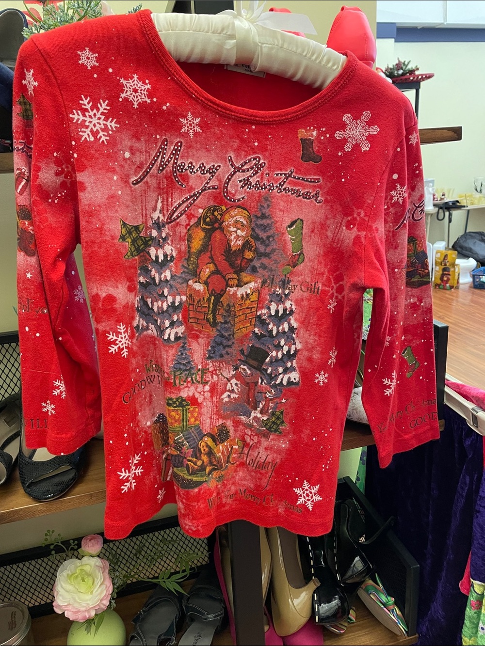 Cactus Red Merry Christmas Long Sleeve Girls' Top